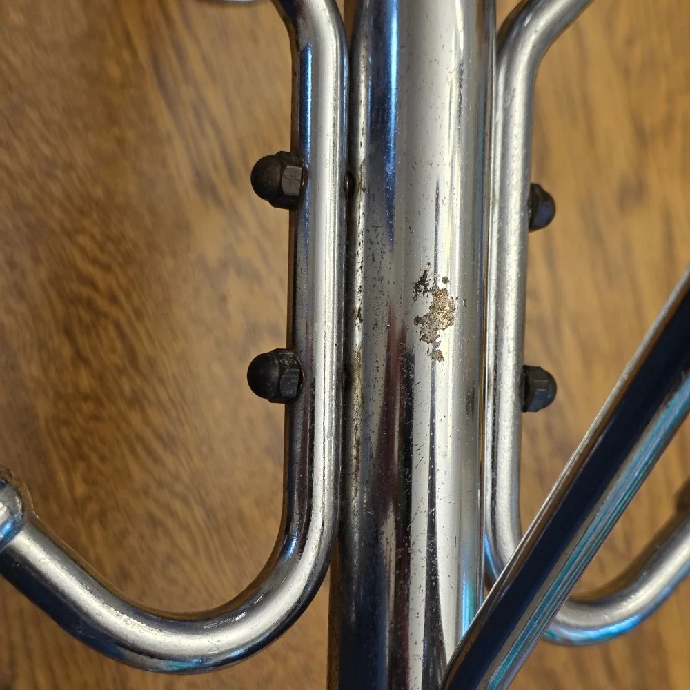 Vintage MCM Chrome Wall Mounted Coat Rack Atomic 6 Hook Space Age Industrial